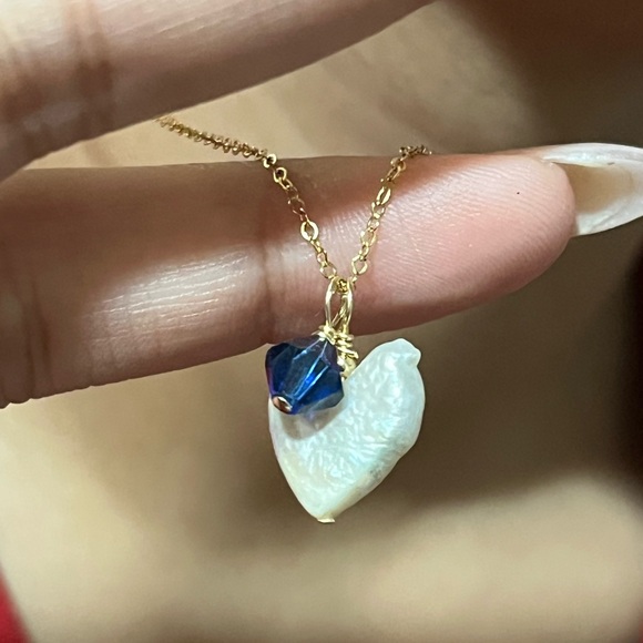 14KGold Filled Necklace with Blue and White Heart Pendant - Picture 3 of 7